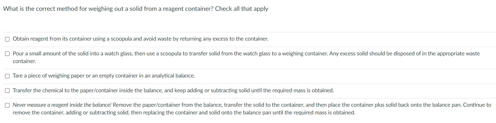 Solved What is the correct method for weighing out a solid | Chegg.com