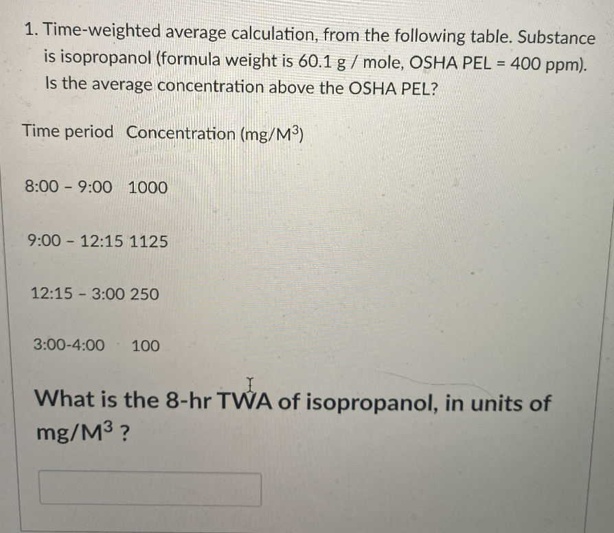 Solved 1. Time-weighted average calculation, from the | Chegg.com