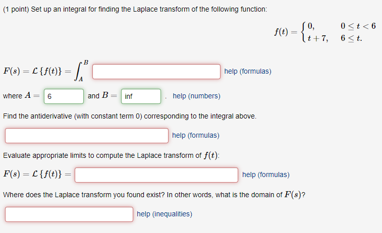 Solved (1 point) Set up an integral for finding the Laplace | Chegg.com