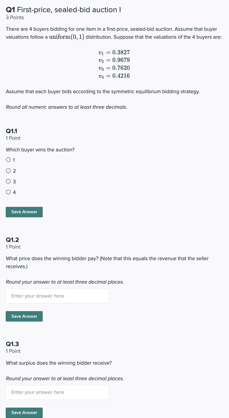 Solved Q1 First-price, sealed-bid auction I 3 Points There | Chegg.com