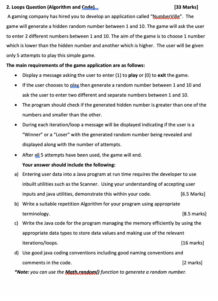 Solved 2. Loops Question (Algorithm and Code) [33 Marks) A | Chegg.com