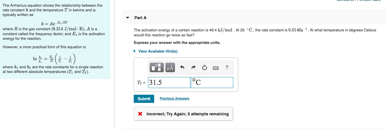 Solved Part B Given That The Initial Rate Constant Is 0 0 Chegg Com