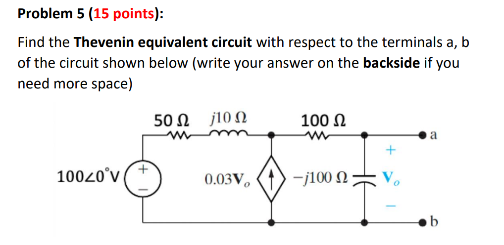 Solved Problem 5 (15 ﻿points):Find the Thevenin equivalent | Chegg.com