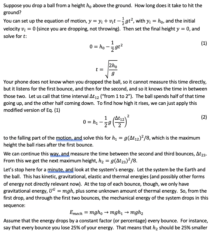 Suppose you drop a ball from a height ho above the Chegg