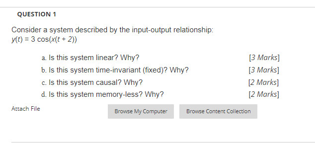 Solved QUESTION 1 Consider a system described by the | Chegg.com