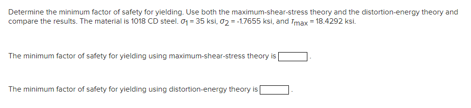 Solved Determine the minimum factor of safety for yielding. | Chegg.com