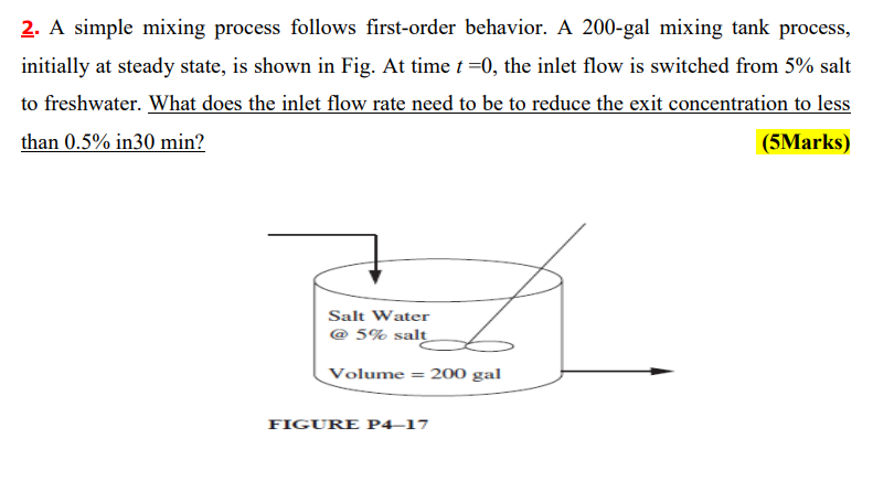 Solved 2. A simple mixing process follows first-order | Chegg.com