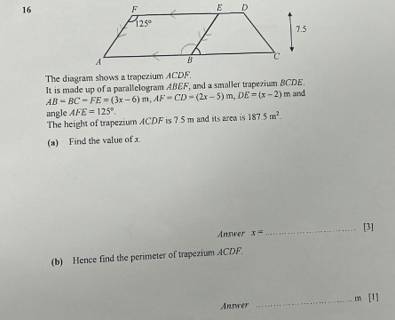 Solved The diagram shows a trapezium ACDF. It is made up of | Chegg.com