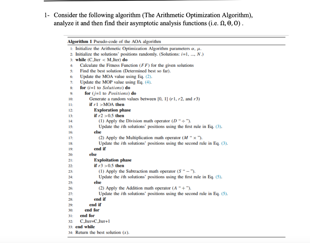 1- Consider the following algorithm (The Arithmetic | Chegg.com