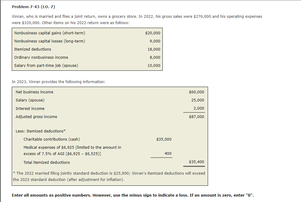 Problem 7-43 (LO. 7) Xinran, who is married and files | Chegg.com
