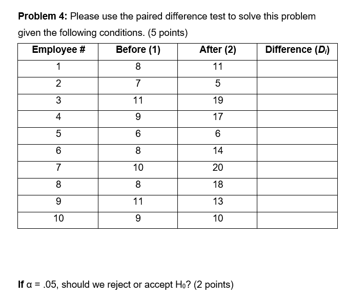 Solved Problem 4: Please use the paired difference test to | Chegg.com