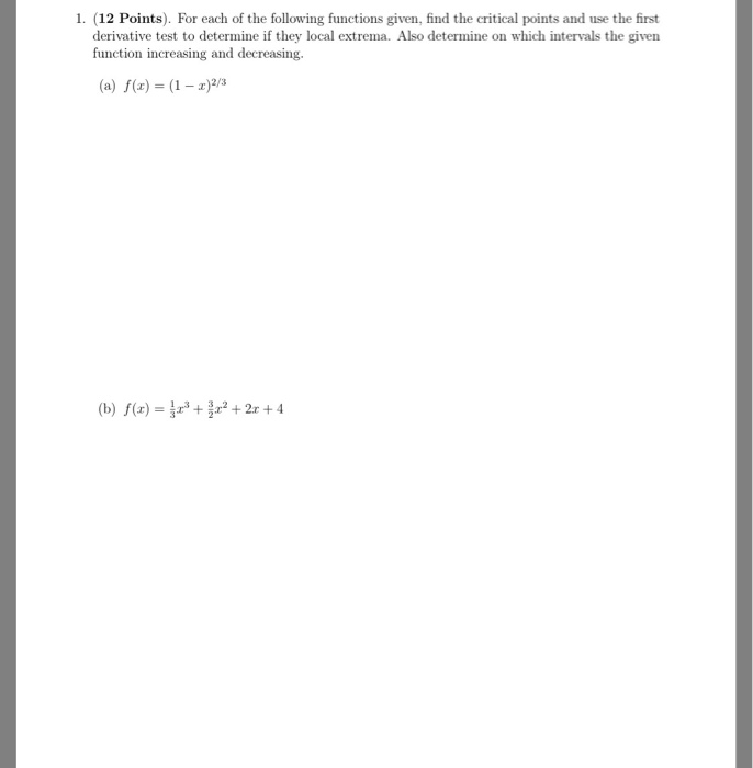 Solved 1. (12 Points). For each of the following functions | Chegg.com