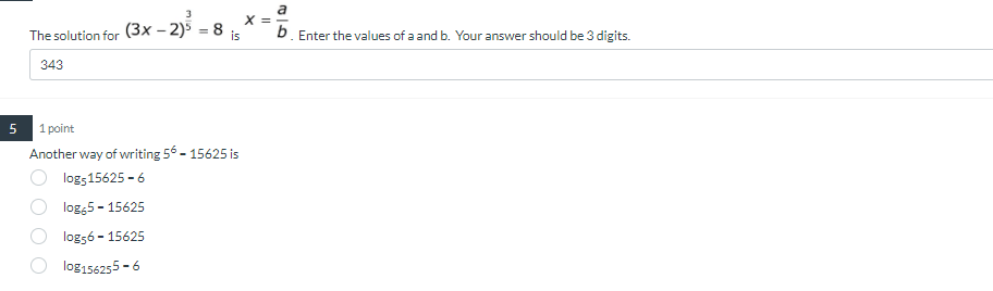 Solved The solution for (3x−2)53=8 is x=ba. Enter the values | Chegg.com