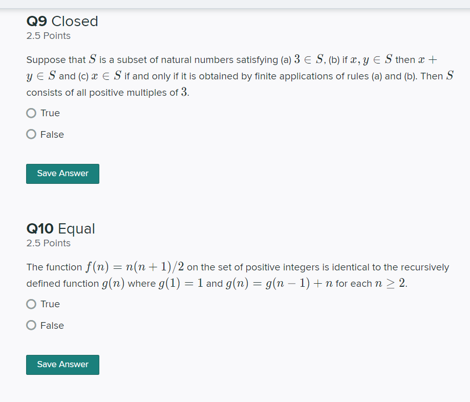Solved Q9 Closed 2 5 Points Suppose That S Is A Subset Of Chegg Com