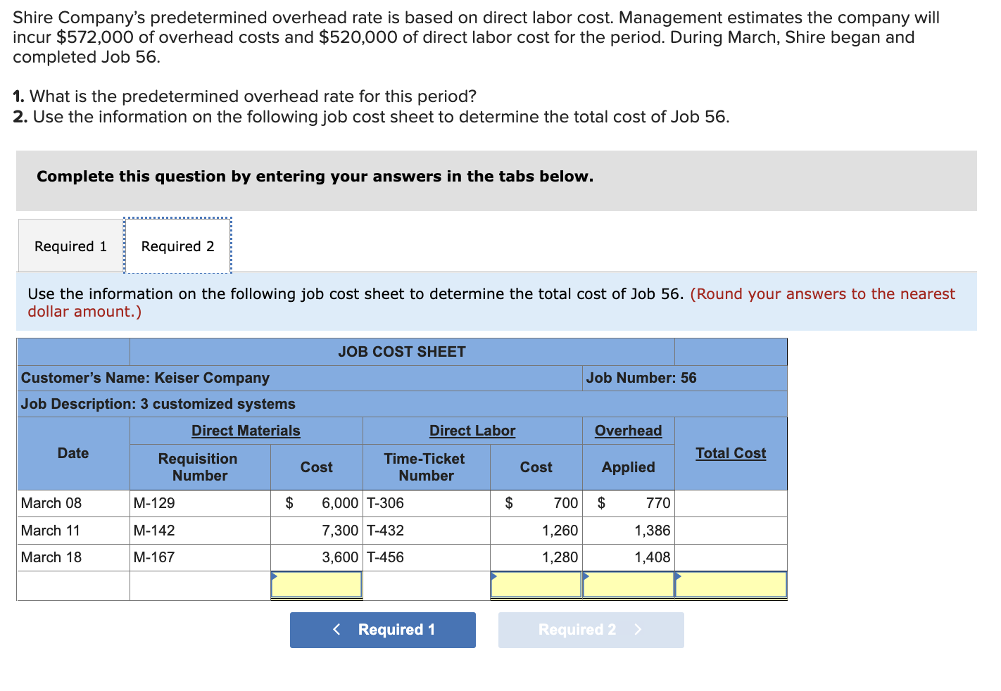 Solved Shire Company's predetermined overhead rate is based | Chegg.com