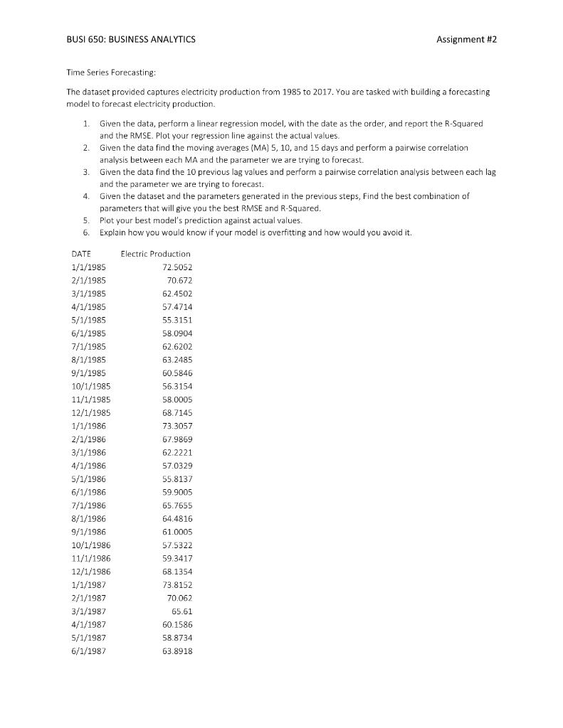 BUSI 650: BUSINESS ANALYTICS Assignment #2 Time | Chegg.com