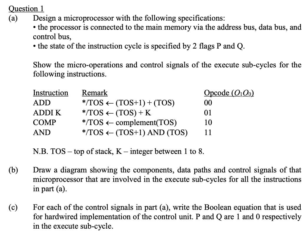 Question 1 (a) Design A Microprocessor With The | Chegg.com