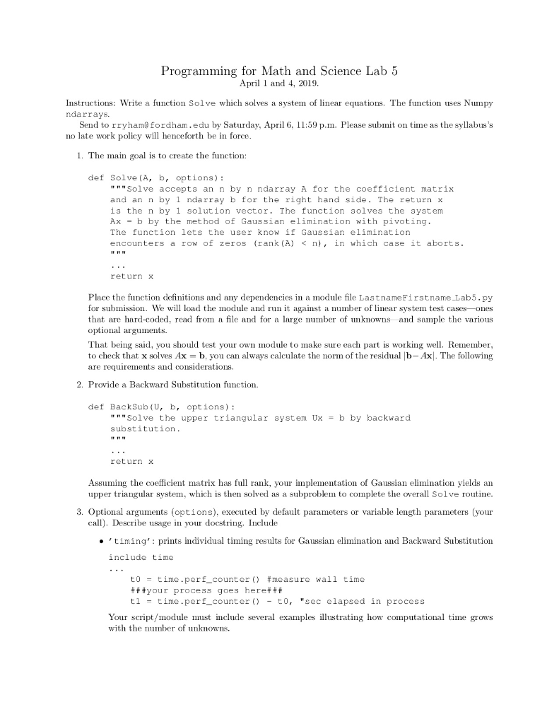 Programming for Math and Science Lab 5 April 1 and 4, | Chegg.com
