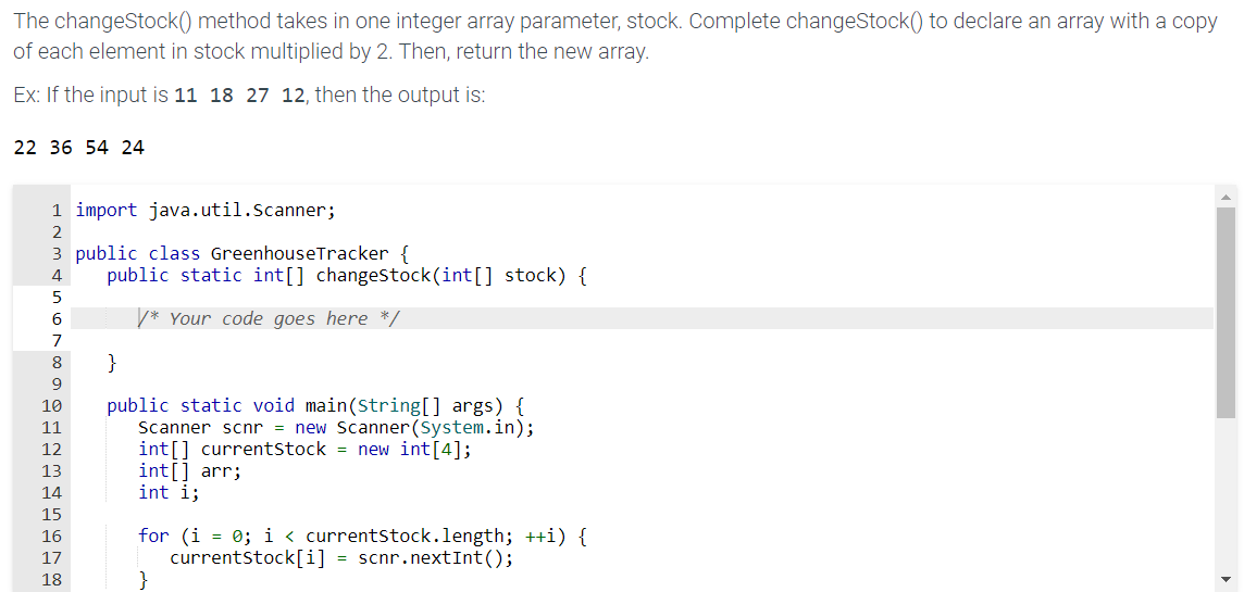 Solved The changeStock() method takes in one integer array | Chegg.com