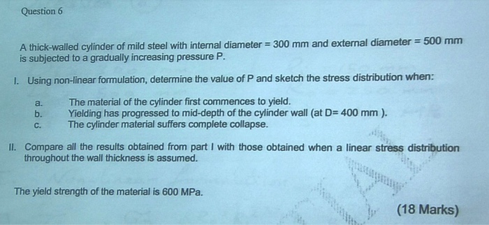 Solved A thick walled cylinder of mild steel with internal | Chegg.com