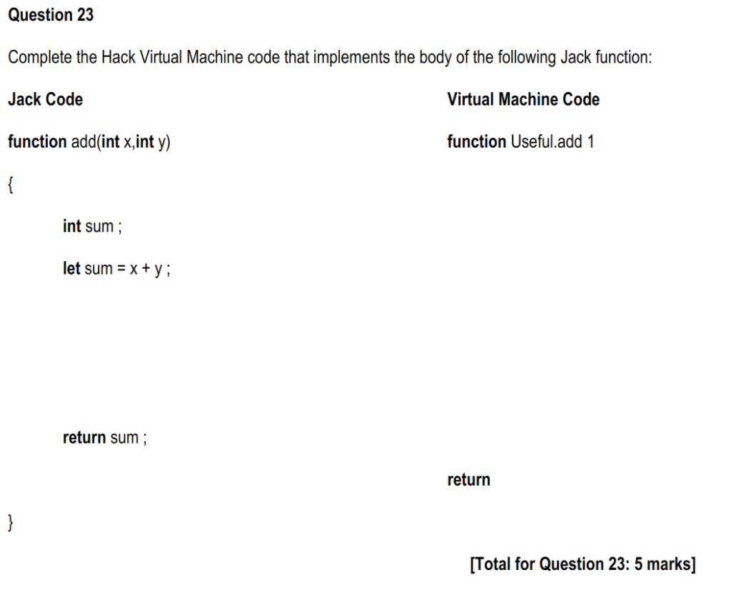 Question 23 Complete the Hack Virtual Machine code | Chegg.com