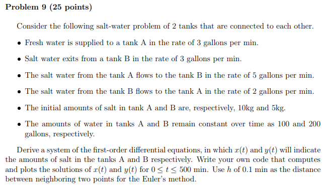 MATLAB please Consider the following salt-water | Chegg.com