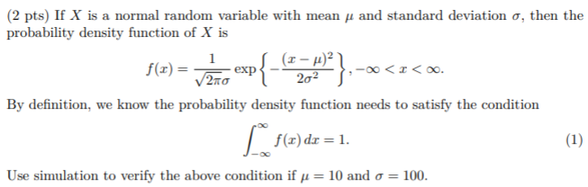 Solved (2 pts) If X is a normal random variable with mean y | Chegg.com