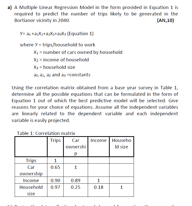 Solved a) A Multiple Linear Regression Model in the form | Chegg.com