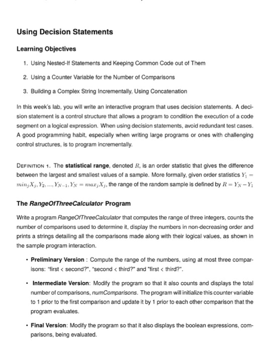Solved Using Decision Statements Learning objectives 1. | Chegg.com