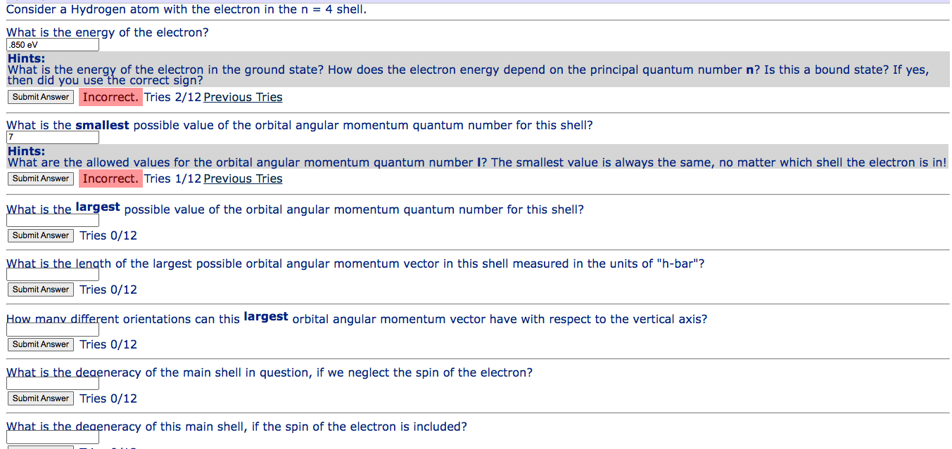 Solved Consider a Hydrogen atom with the electron in the n = | Chegg.com