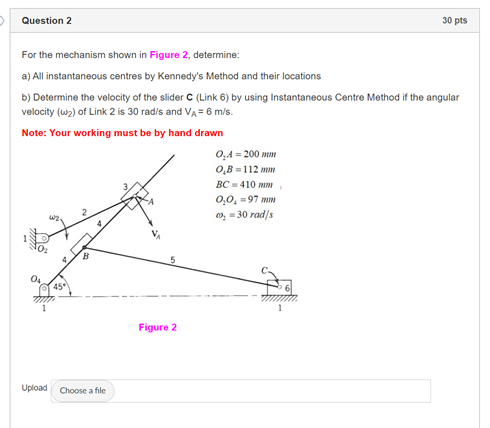 Solved Question 2 30 pts For the mechanism shown in Figure | Chegg.com
