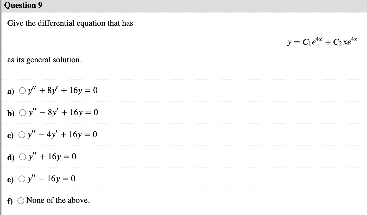 Solved Give The Differential Equation That Has