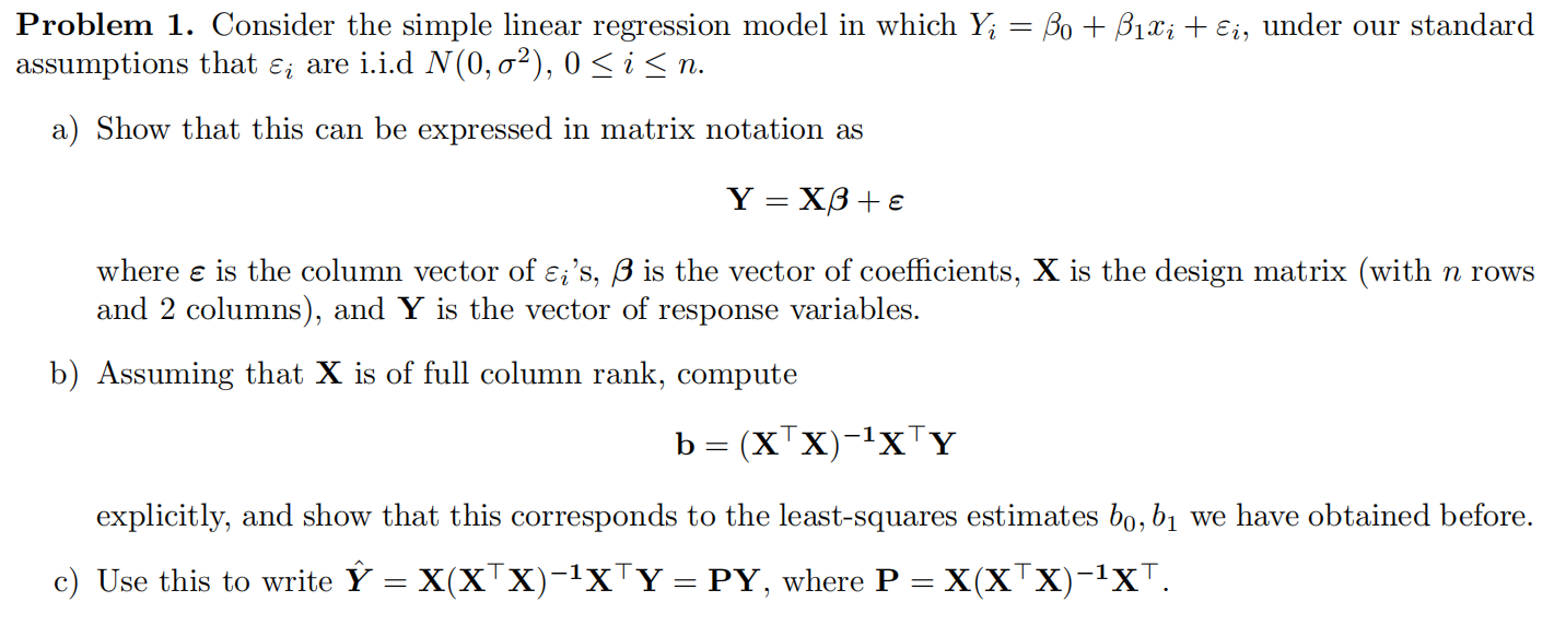 Solved Problem 1. Consider The Simple Linear Regression | Chegg.com