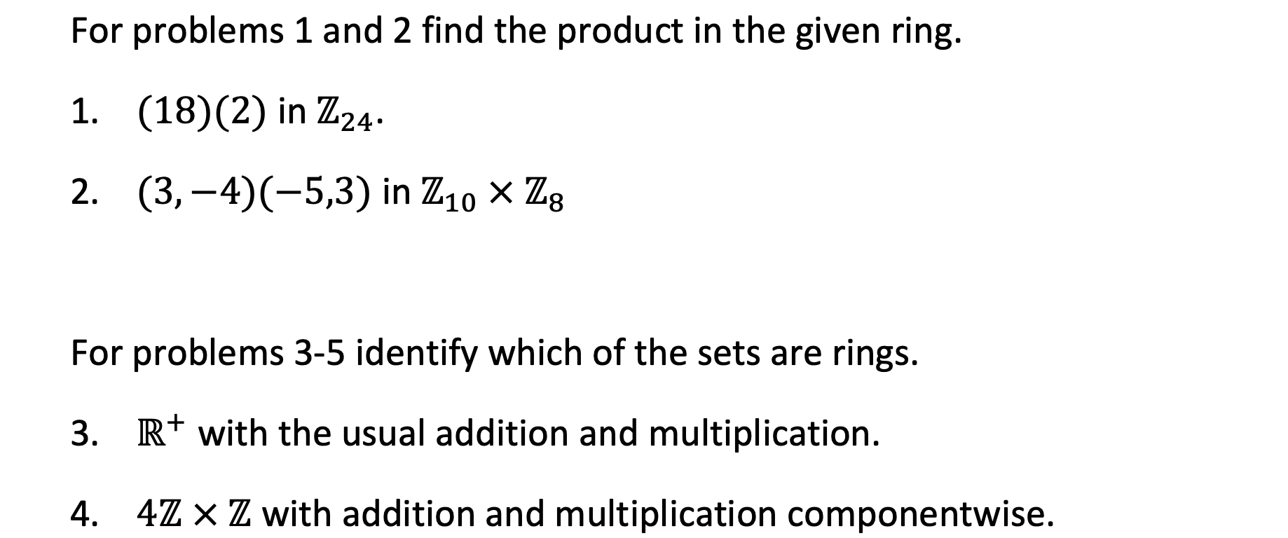 Solved For problems 1 and 2 find the product in the given | Chegg.com