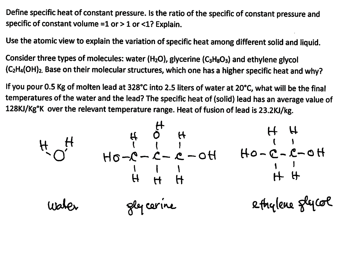 Solved Define specific heat of constant pressure. Is the Chegg