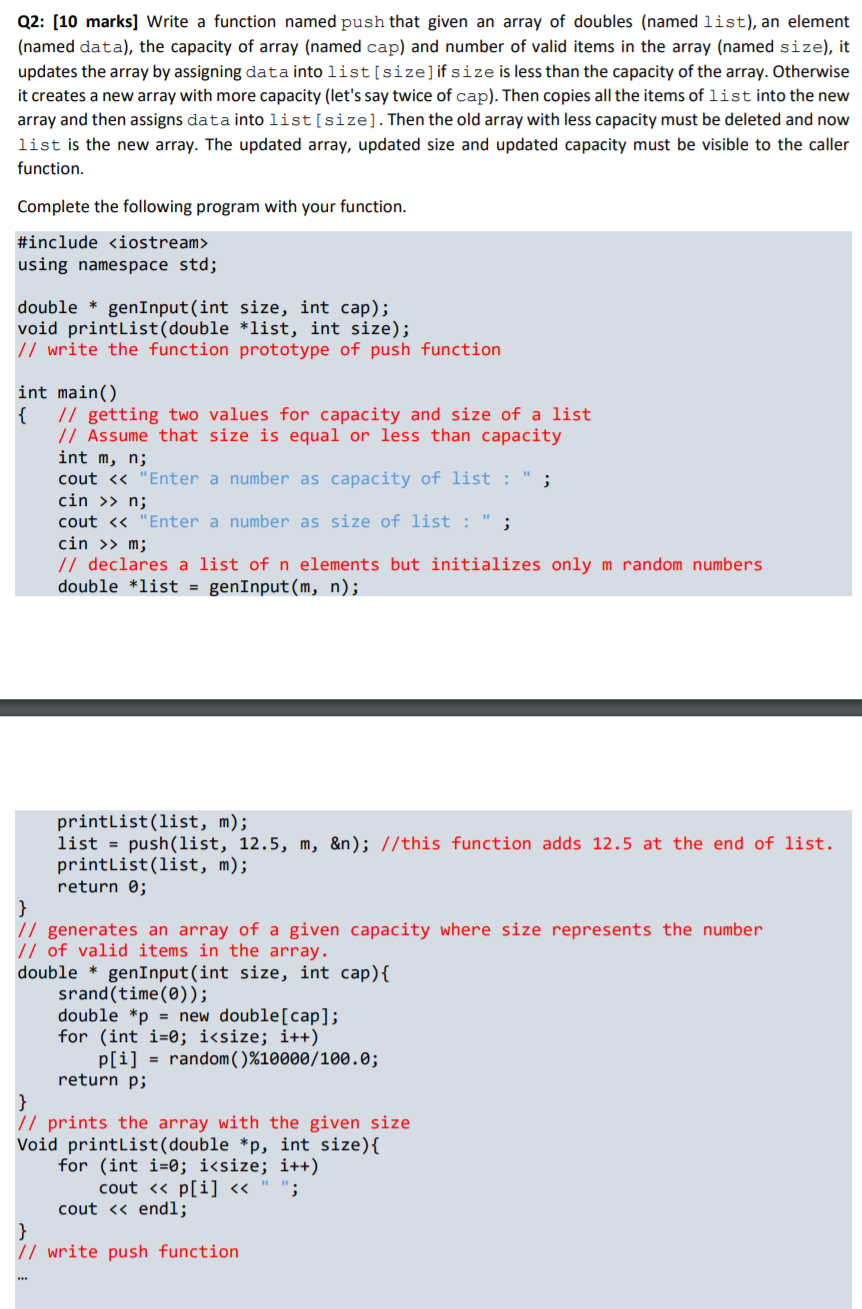 Solved c++ #include using namespace std; double * | Chegg.com