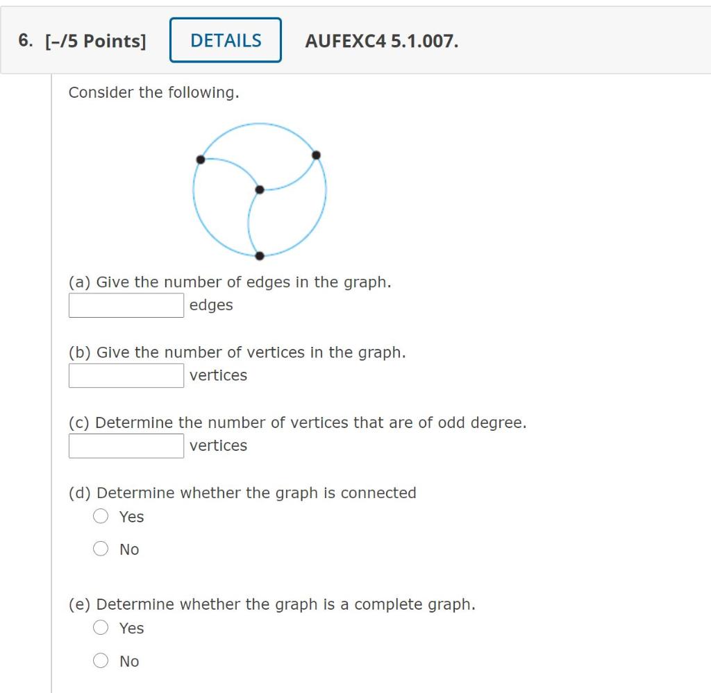 Solved 6. [-75 Points] DETAILS AUFEXC4 5.1.007. Consider the | Chegg.com