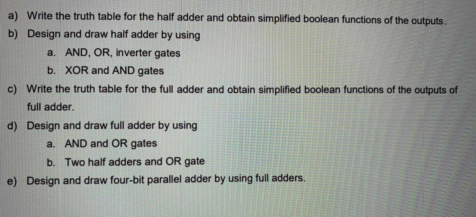Solved a) Write the truth table for the half adder and | Chegg.com