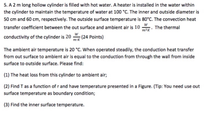 Solved 5. A 2 m long hollow cylinder is filled with hot | Chegg.com