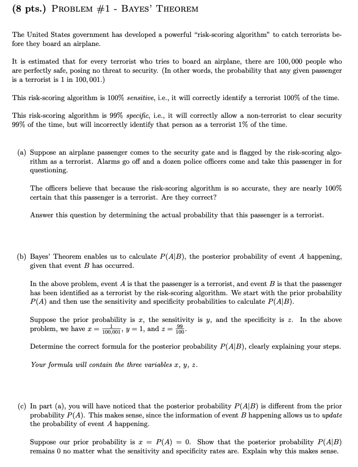 Solved (8 pts.) PROBLEM #1 - BAYES' THEOREM The United | Chegg.com