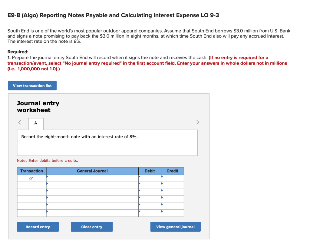 Solved E9 8 Algo Reporting Notes Payable And Calculating Chegg Com