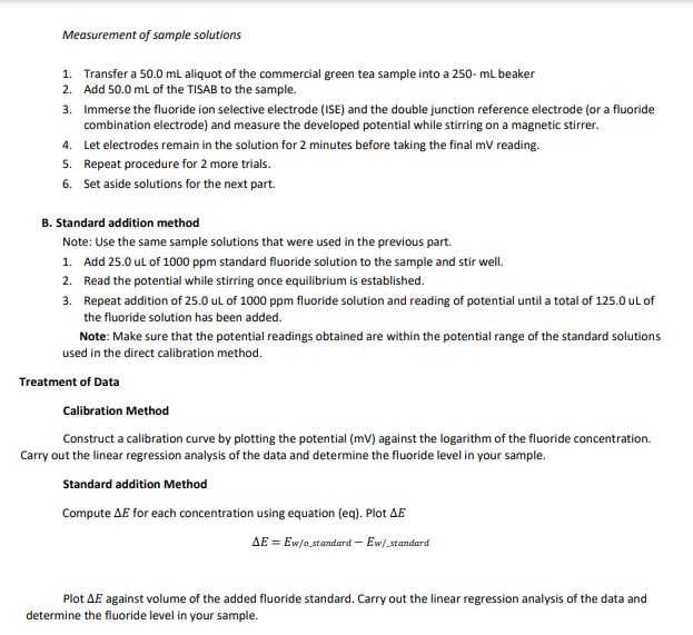 Potentiometry-Ion Selective Method: Analysis of | Chegg.com