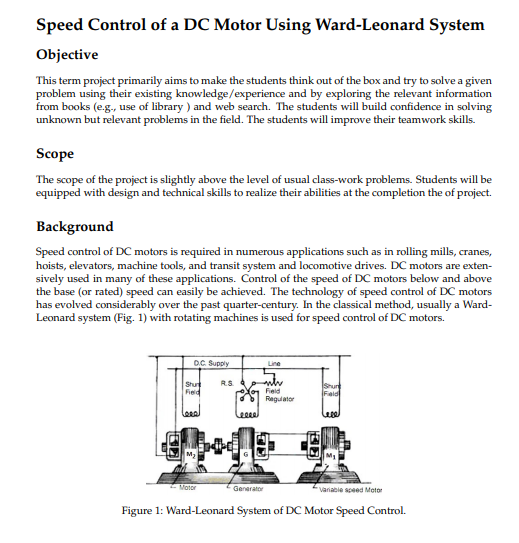 Solved Speed Control of a DC Motor Using Ward-Leonard System | Chegg.com