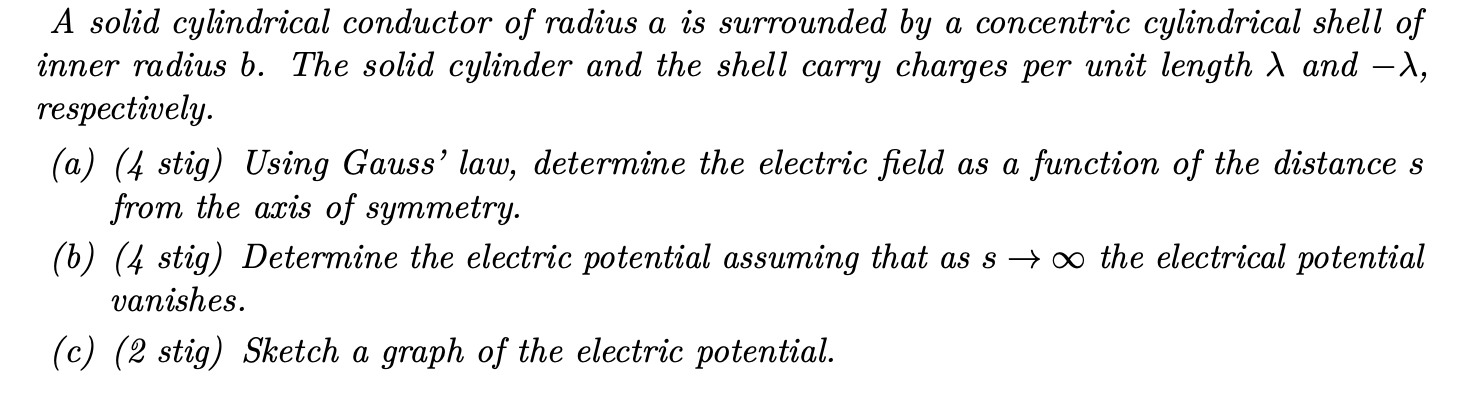 Solved A solid cylindrical conductor of radius a is | Chegg.com