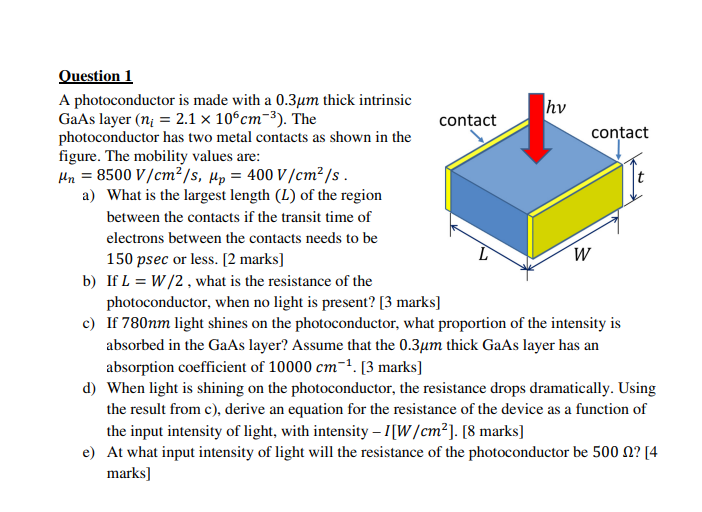 Solved Question 1 A photoconductor is made with a 0.3um