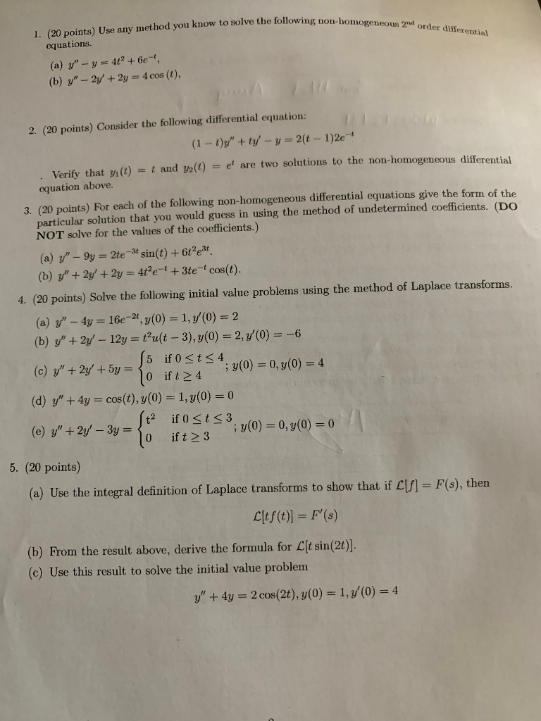 Solved Winy Non Homogeneous 2 Order Dillerentin 1 Po Chegg Com
