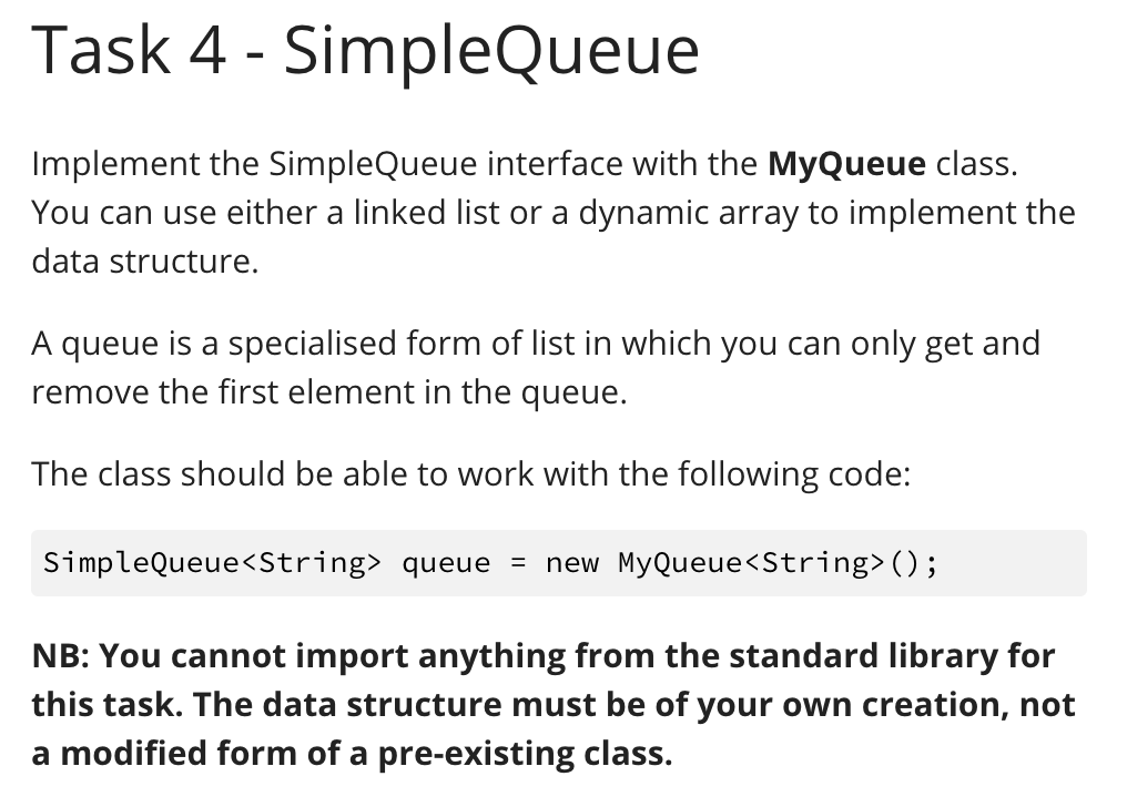 Task 4 - Simple Queue Implement the SimpleQueue | Chegg.com
