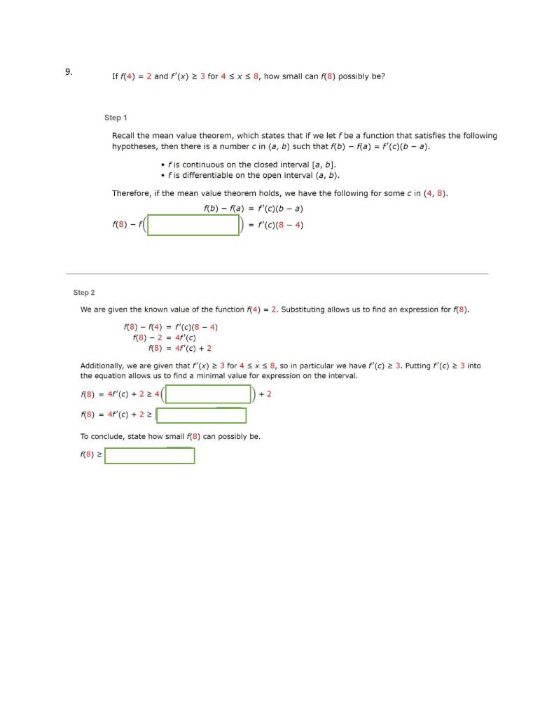 Solved 9 If F 4 2 And F X 2 3 For 4 Sxs 8 How Smal Chegg Com