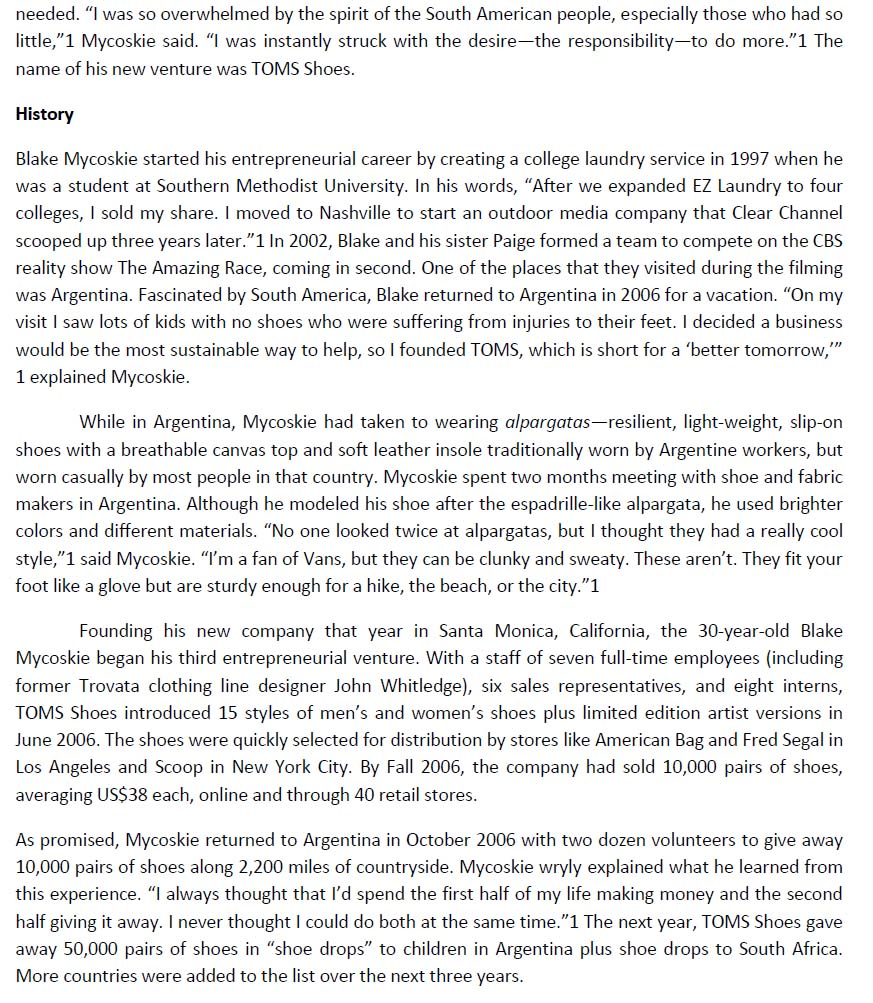 TOMS SHOES CASE STUDY Founded in 2006 by BLAKE