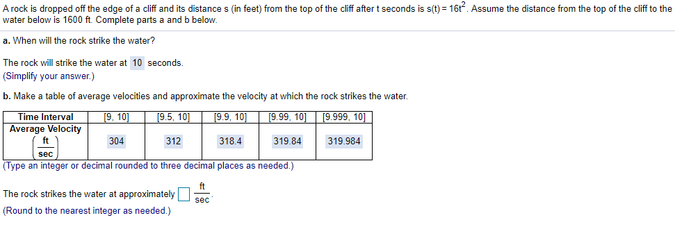 Solved A rock is dropped off the edge of a cliff and its | Chegg.com